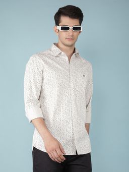 CRIMSOUNE CLUB - Mens Beige Floral Print 100% Cotton Shirt