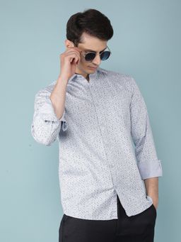 CRIMSOUNE CLUB - Mens Blue Floral Print 100% Cotton Shirt