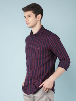 CRIMSOUNE CLUB - Mens Red Vertical Stripes 100% Cotton Shirt