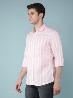 CRIMSOUNE CLUB - Mens Pink Vertical Stripes 100% Cotton Shirt