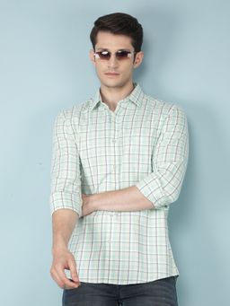 CRIMSOUNE CLUB - Mens Green Checkered 100% Cotton Shirt