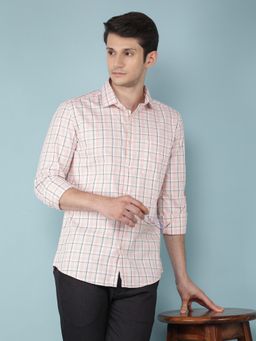 CRIMSOUNE CLUB - Mens Pink Checkered 100% Cotton Shirt