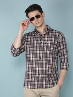 CRIMSOUNE CLUB - Mens Wine Checkered 100% Cotton Shirt