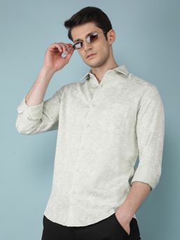 CRIMSOUNE CLUB - Mens Green Floral Print 100% Cotton Shirt