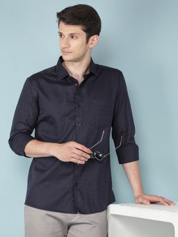 CRIMSOUNE CLUB - Mens Navy Blue Self Design Shirt
