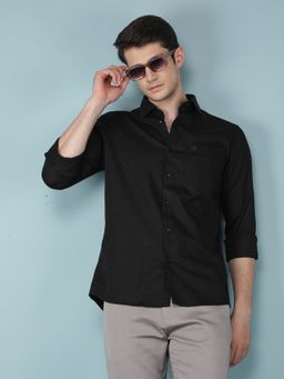 CRIMSOUNE CLUB - Mens Black Self Design Shirt