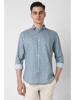 Van Heusen - Men Blue Slim Fit Print Full Sleeves Casual Shirt