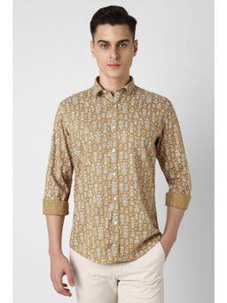 Van Heusen - Men Khaki Slim Fit Print Full Sleeves Party Shirt