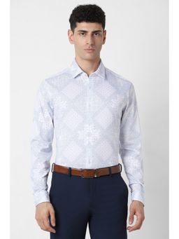 Van Heusen - Men White Slim Fit Print Full Sleeves Party Shirt