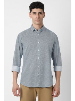 Van Heusen - Men Blue Slim Fit Print Full Sleeves Party Shirt