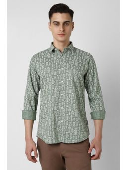 Van Heusen - Men Green Slim Fit Print Full Sleeves Party Shirt