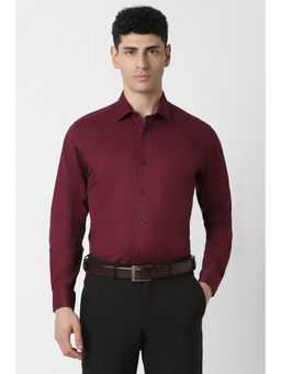 Van Heusen - Men Maroon Regular Fit Print Full Sleeves Formal Shirt