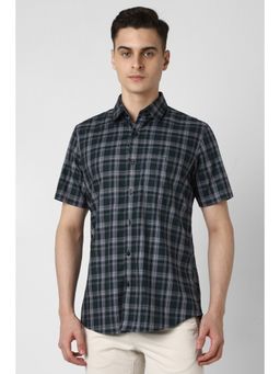 Van Heusen - Men Green Slim Check Half Sleeves Casual Shirt