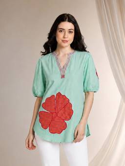 SHAYE - Mint Green Floral Applique Top