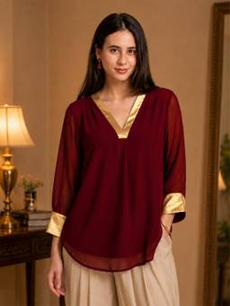 SHAYE - Maroon V-Neck Relaxed Top