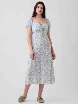 GAP - Blue Women'S Floral A-Line Fit Short Sleeve Dress