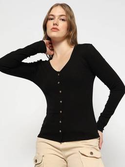 GAP - Black Women's Solid Slim Fit Full Sleeve Top