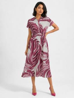 max - Purple Women Printed Smocked A-Line Dress