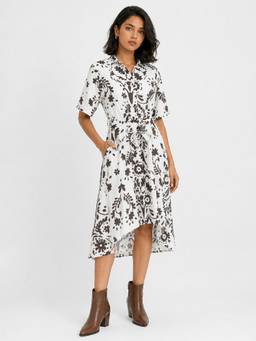 max - Off White Women Floral Print Belted Shirt Dress with Belt