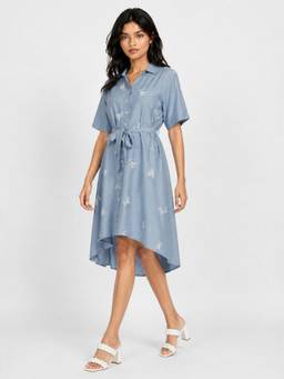 max - Blue Women Embroidered Shirt Dress with Belt