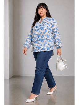 Virgio - White Floral Viscose Plus Size Top