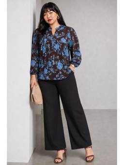 Virgio - Brown Floral Cotton Gather Front Relaxed Fit Plus Size Top