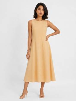 max - Beige Women Solid A-Line Dress