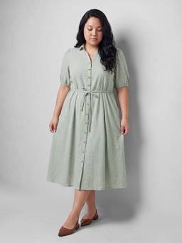 max - Green Women Solid Shirt Dress with Belt
