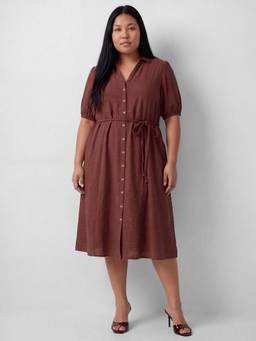 max - Brown Women Solid Shirt Dress with Belt