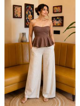 Label Tanvee - Chocolate Brown Peplum Strapless Top
