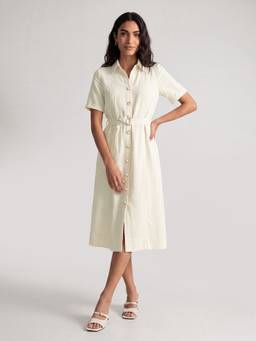 max - Off White Women Solid Shirt Dress with Belt