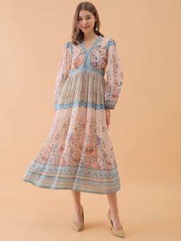 OCTICS - Multi-Color Multicolor Floral Printed Falred Dress