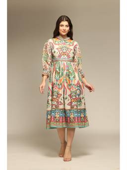 OCTICS - Multi-Color Multicolor Floral Printed Flared Dress