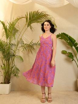 OCTICS - Purple Blythe Floral Plisse Crushed Dress