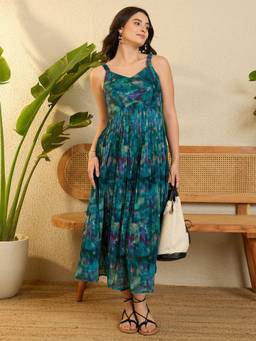 OCTICS - Blue Abstract Crushed Dress