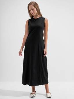 TOKYO TALKIES - Women Black Front Round Neckline Sleeveless Dress