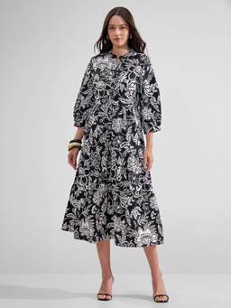 TOKYO TALKIES - Women Black Printed Tiered Dress
