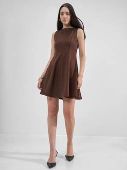 TOKYO TALKIES - Women Brown Short Sleeveless Boat Neck Dresss