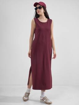 TOKYO TALKIES - Women Burgundy Sleeveless Shift Dress