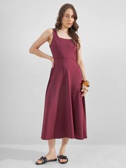 TOKYO TALKIES - Burgundy Women A-Line Dress