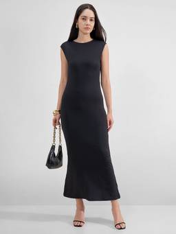 TOKYO TALKIES - Women Black Round Neckline Bodycon Sleeveless Dress