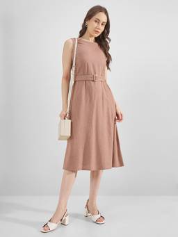 TOKYO TALKIES - Brown Women A-Line Dress with Belt