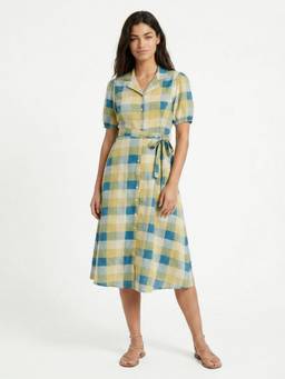 max - Multi-Color Women Checked Belted Shirt Dress with Belt