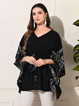 DECKEDUP - Black Women's Black Tie-Up Kaftan Top