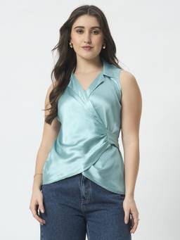 Trend Arrest - Aqua Shirt Style Wrap Around Top