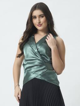 Trend Arrest - Green Shirt Style Wrap Around Top