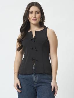 Trend Arrest - Black Bow Front Sleeveless Top