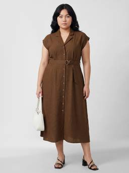 max - Brown Women Solid Dress with Belt