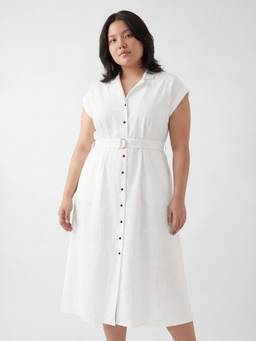 max - White Women Solid Dress with Belt