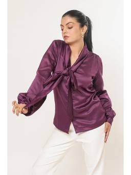 Sugnaa - Plum Purple Elle Bow Blouse Top